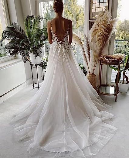 Women's Wedding Dress Lace Strap Backless - kinko