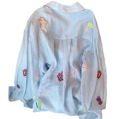 Floral Embroidered Women's Sun Protection Shirt - kinko