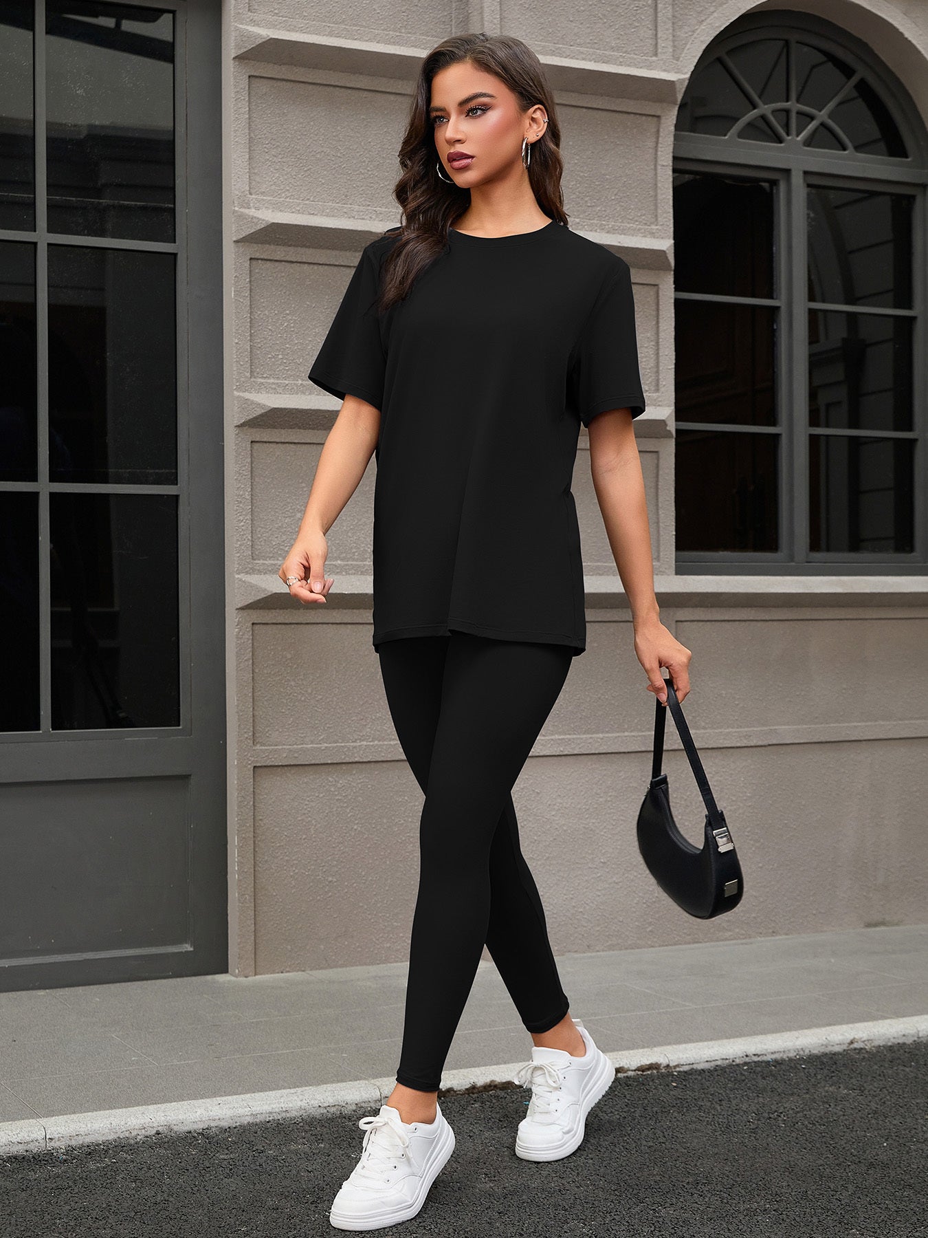 Three Piece Set, Round Neck Short Sleeved Top And Shorts And Pants Set, Sports And Casual Clothing - kinko