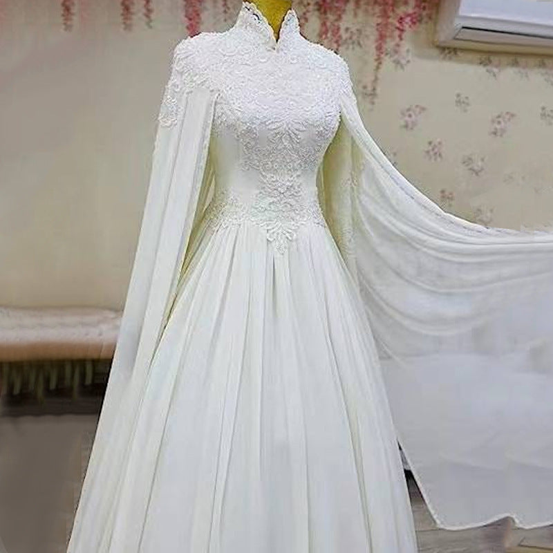 Lace Slim Long Sleeve Fishtail Wedding Dress - kinko