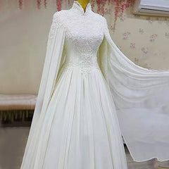 Lace Slim Long Sleeve Fishtail Wedding Dress - kinko