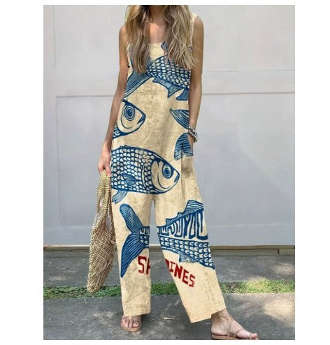 Sweet Retro Printed Women's Suspender Trousers - kinko