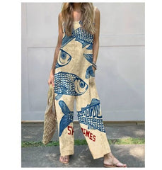 Sweet Retro Printed Women's Suspender Trousers - kinko