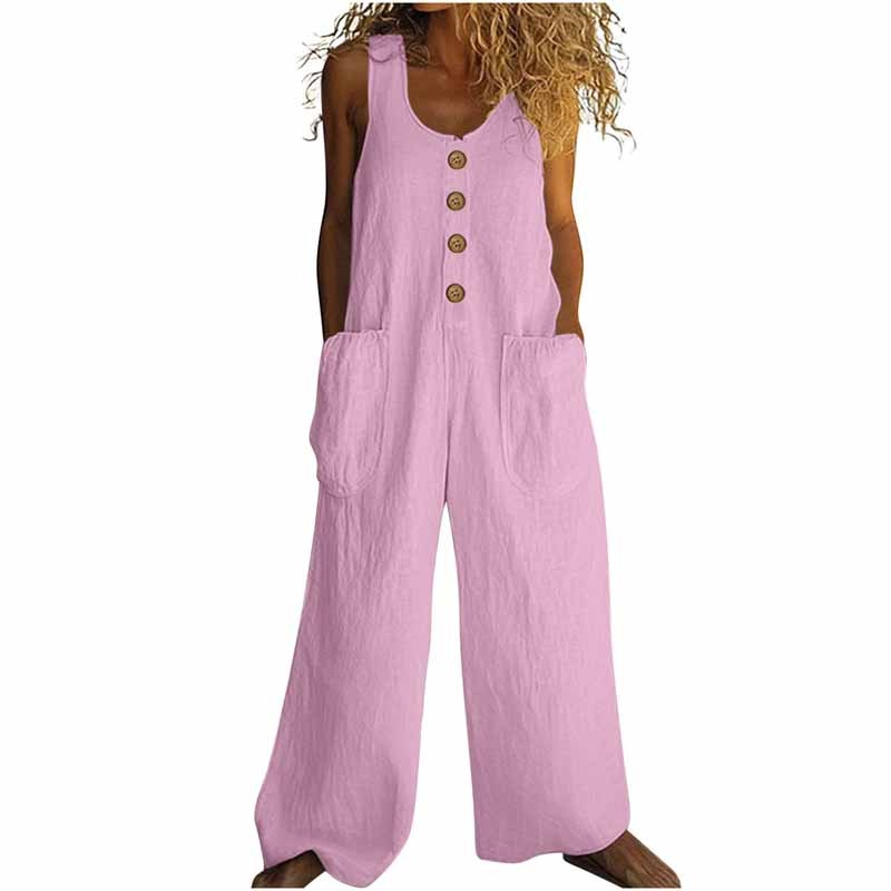 Women's Elegant Wide-Leg Jumpsuit - Button Front Formal & Casual Romper, Lightweight Wear - kinko