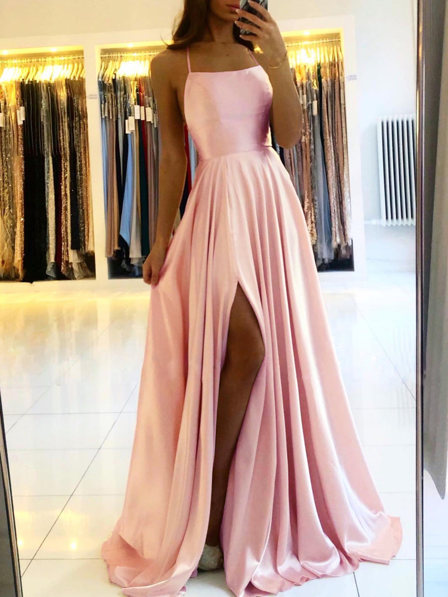 Amazon Long European And American Style Dress Slim Strap Back-to-back Dress High Slit Dance Host Dress - kinko