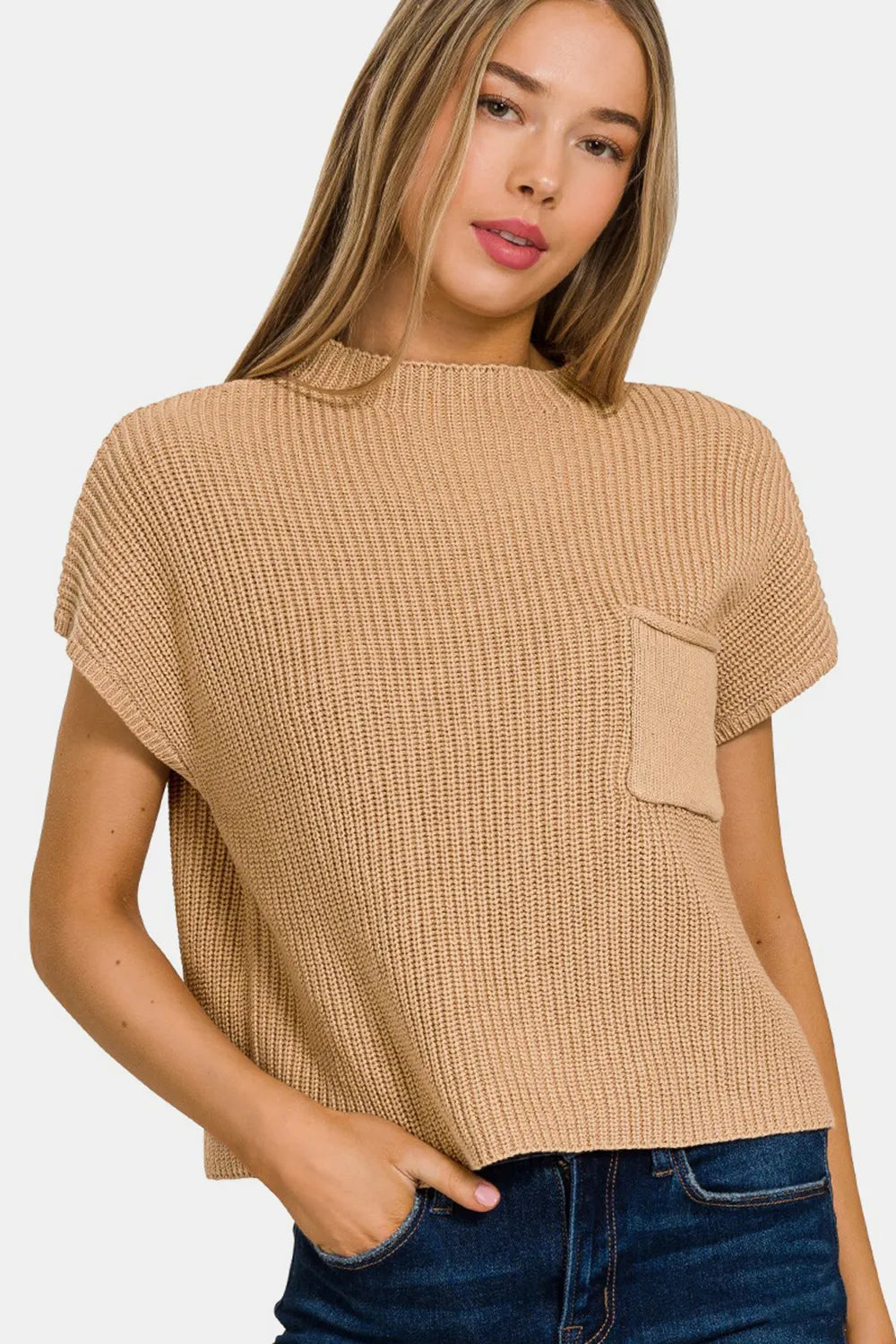 Zenana Mock Neck Short Sleeve Cropped Sweater - kinko