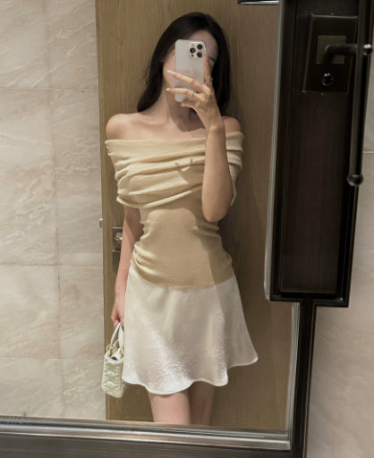 1OO Acetate Oblique Cut Satin Crepe Skirt - kinko