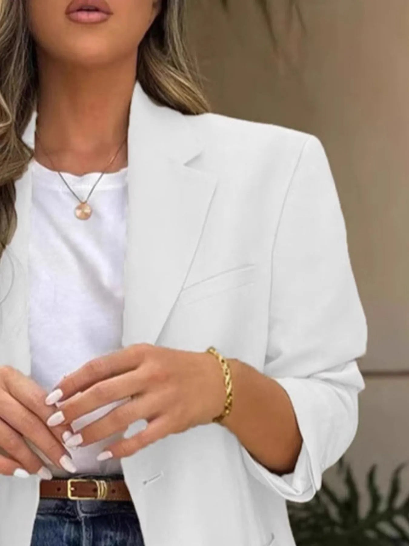 Pocketed Lapel Collar Long Sleeve Blazer - kinko