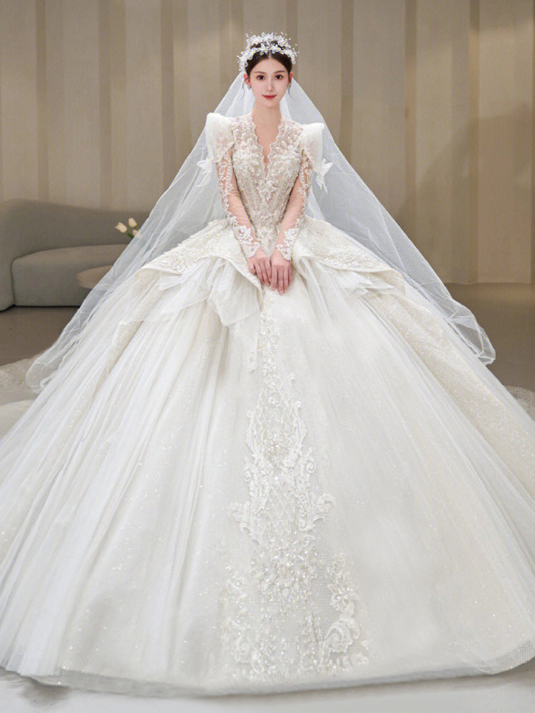 Bride Main Yarn Long Sleeve Heavy Industry Trailing French Retro Advanced - kinko