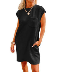 Summer Round-neck Short-sleeve Dress With Pockets Fashion Casual Loose Sports Dresses For Women Clothing - kinko