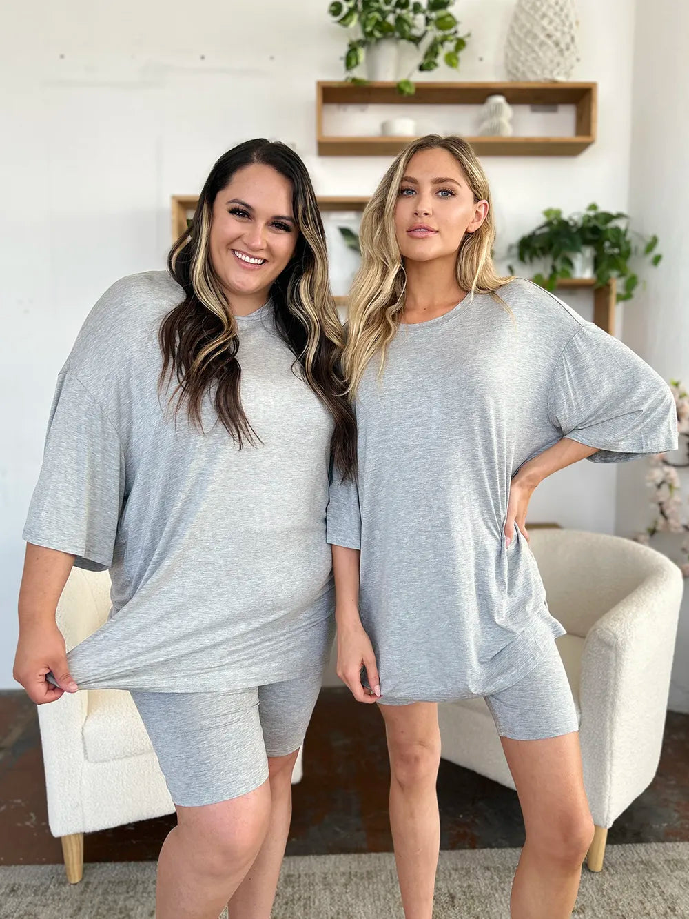 Basic Bae Bamboo Full Size Round Neck Drop Shoulder T-Shirt and Shorts Set - kinko