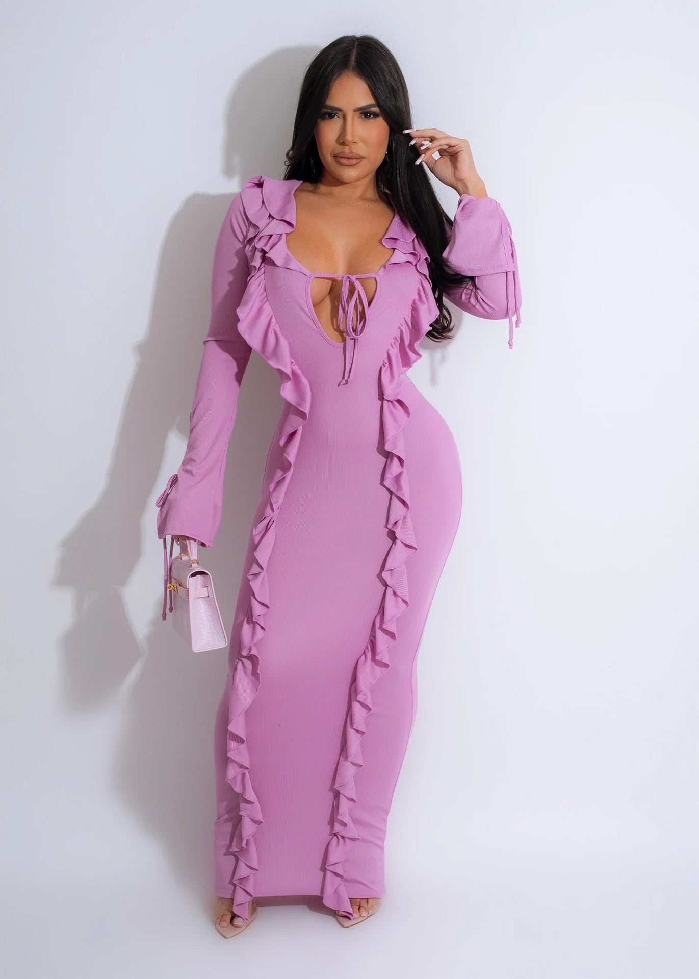 Pure Color Tied Stringy Selvedge Dress - kinko