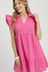 Umgee Ruffle Cap Sleeve Textured Mini Dress - kinko
