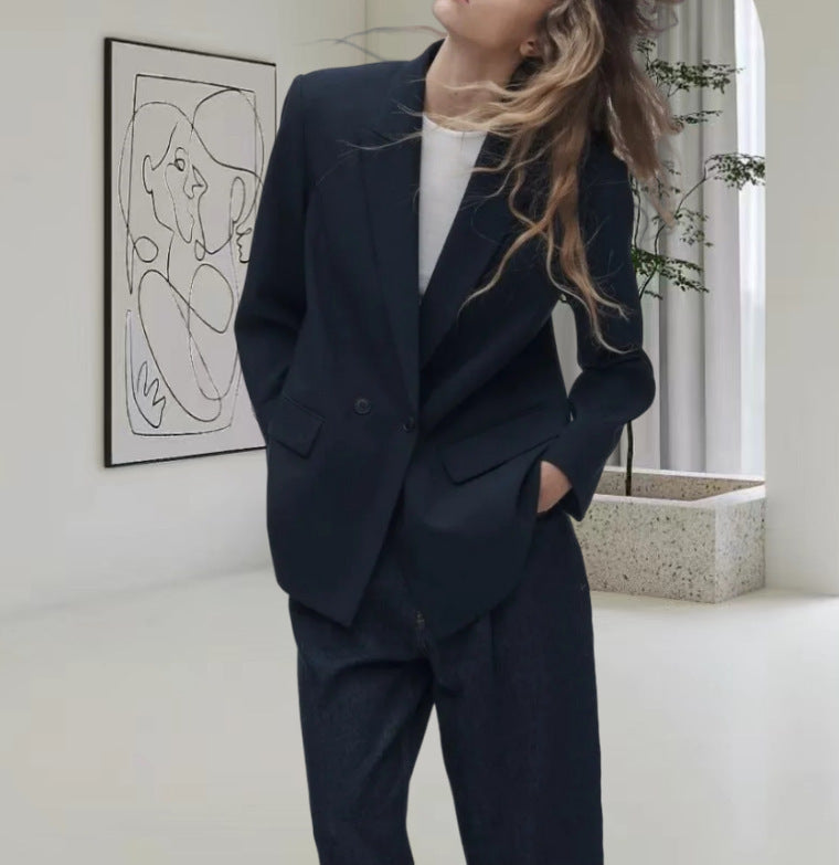 Women's Loose Casual Double Breasted Blazer - kinko