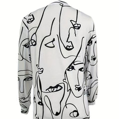 Women's V-neck Fashionable Button Printed Long Sleeved Shirt Top - kinko