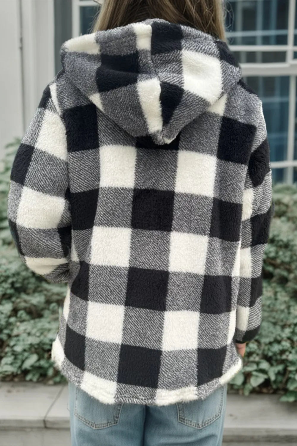Double Take Full Size Plaid Long Sleeve Hooded Coat - kinko