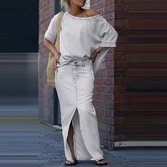 European And American Women's Fashion Tops Slit Skirt Two-piece Skirt Suit - kinko