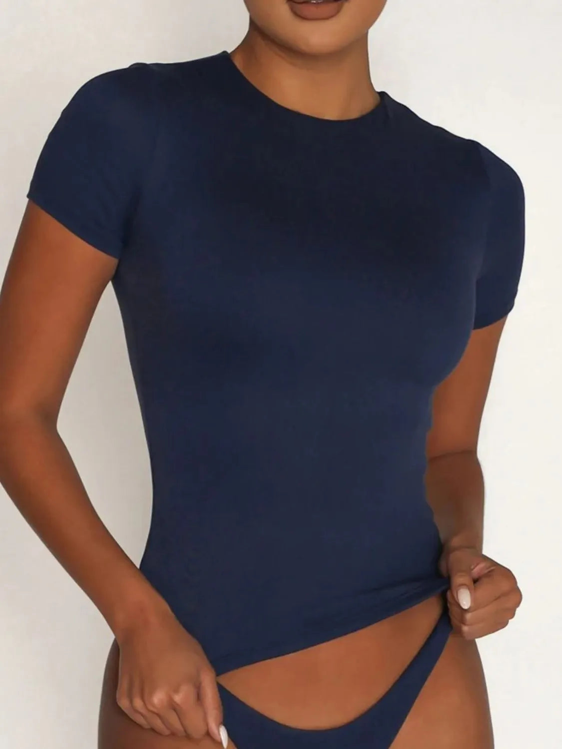 Round Neck Short Sleeve Swim Top - kinko