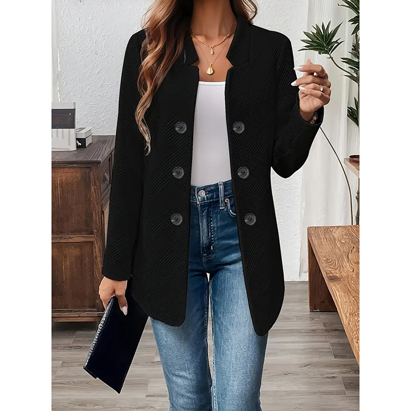 Women's Casual Business Open Front Cardigan Coat Long Sleeve Notch Collar Office Blazer Jacket - kinko