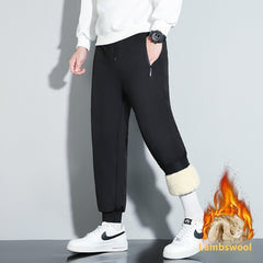 Graphene Warm With Velvet Casual Pants Fall Winter Men Plus Size Three-proof Lambswool Trousers