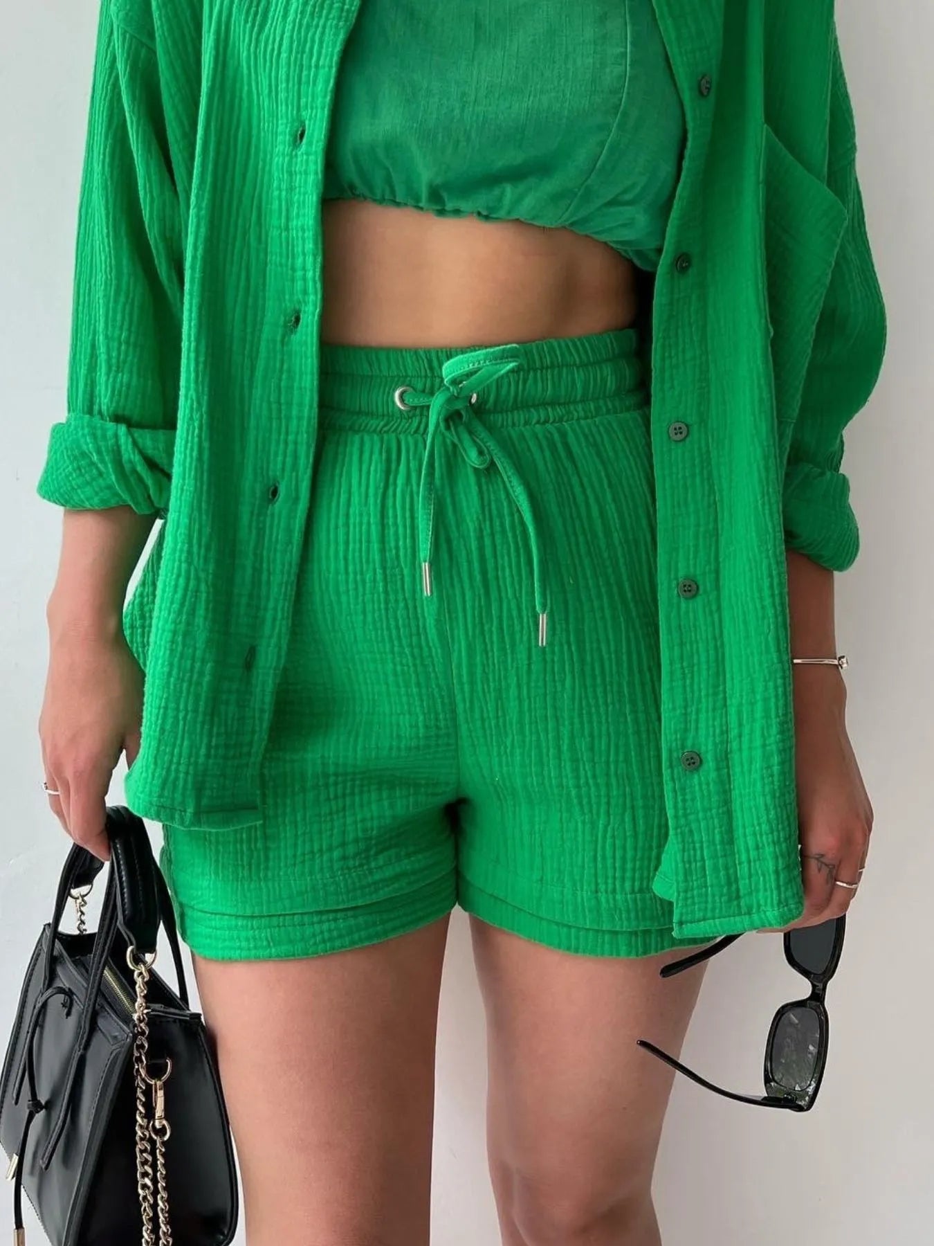 Button Up Shirt and Shorts Set - kinko