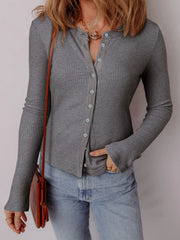 Ribbed Button-Up Cardigan - kinko
