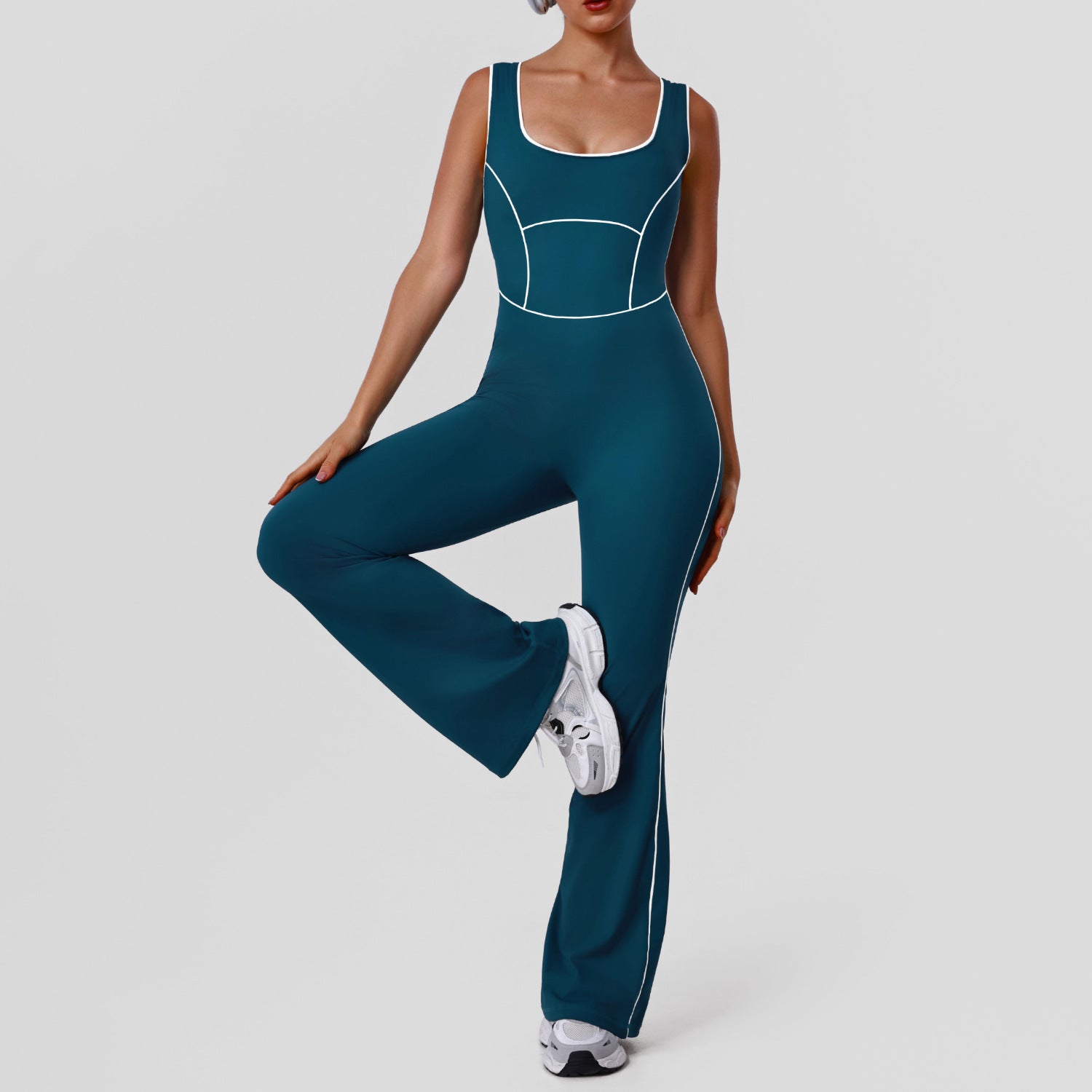 Hollow Out Cutout Contrast Color Shaping Yoga Bodysuit Peach Hip Micro Pull Jumpsuit Fitness Sportswear with Pad - kinko Global Holdings inc