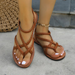 Knitted Belt Flip Flops Women plus Size Elastic Band Solid Color Sandals Sandal - kinko Global Holdings inc
