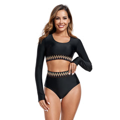 Sports Solid Color Slimming Long Sleeve Split Women Surfing Swimsuit