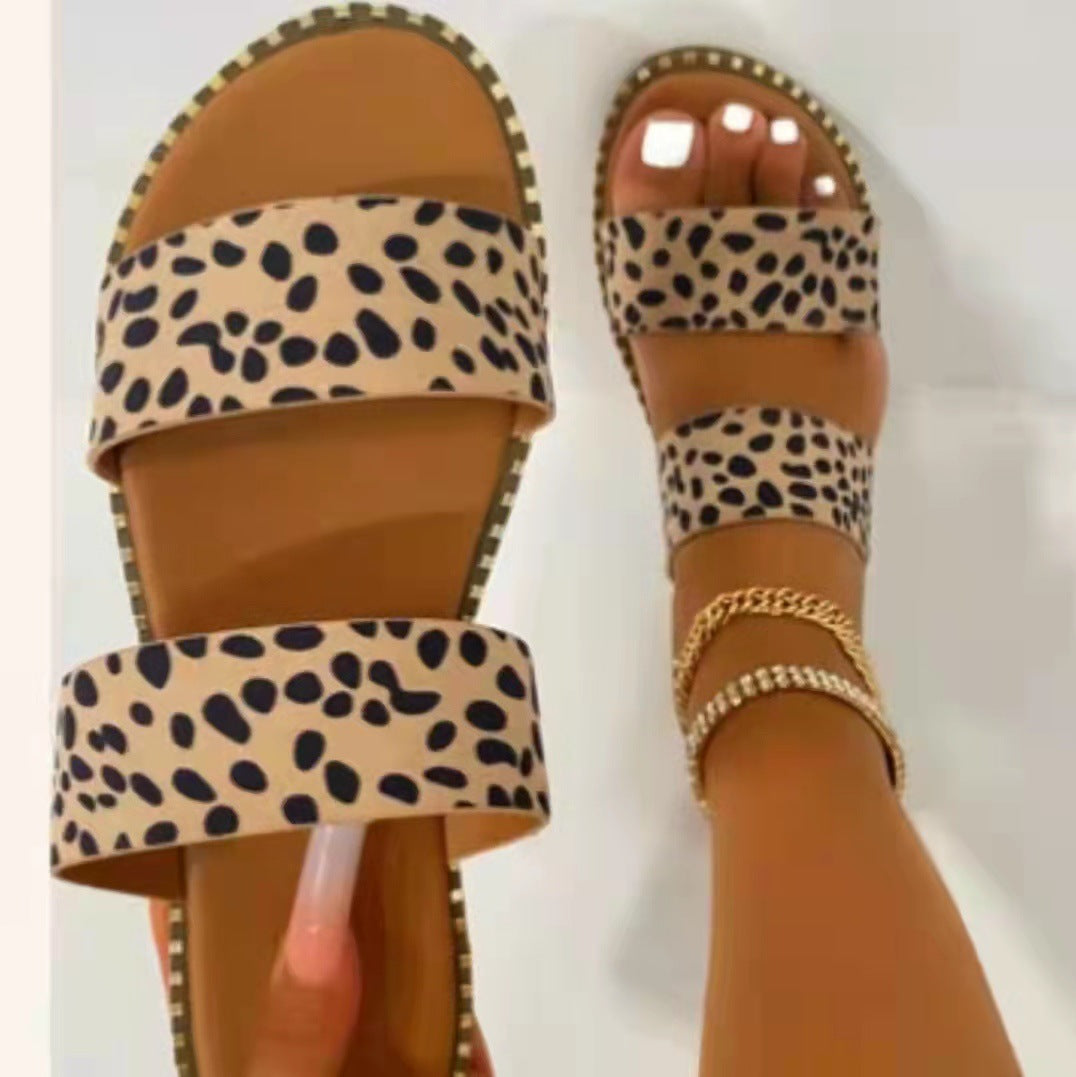 Summer Flat plus Size Leopard Print Outdoor Casual Slippers Women Slipper - kinko Global Holdings inc