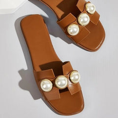 Pearl Flat Slippers Women Lightweight Low Heel Outerwear Beach Slippers Supply - kinko Global Holdings inc