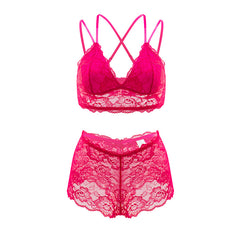 Underwear Women Big Chest Small without Steel Ring French Triangle Cup Breathable Beauty Back More than Bra Set Multi Color Optional
