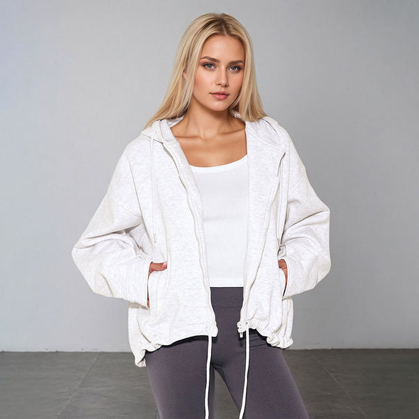 Damen-Freizeitmantel mit Kapuze und Reißverschluss aus Polyester, einfarbig, Original-Design