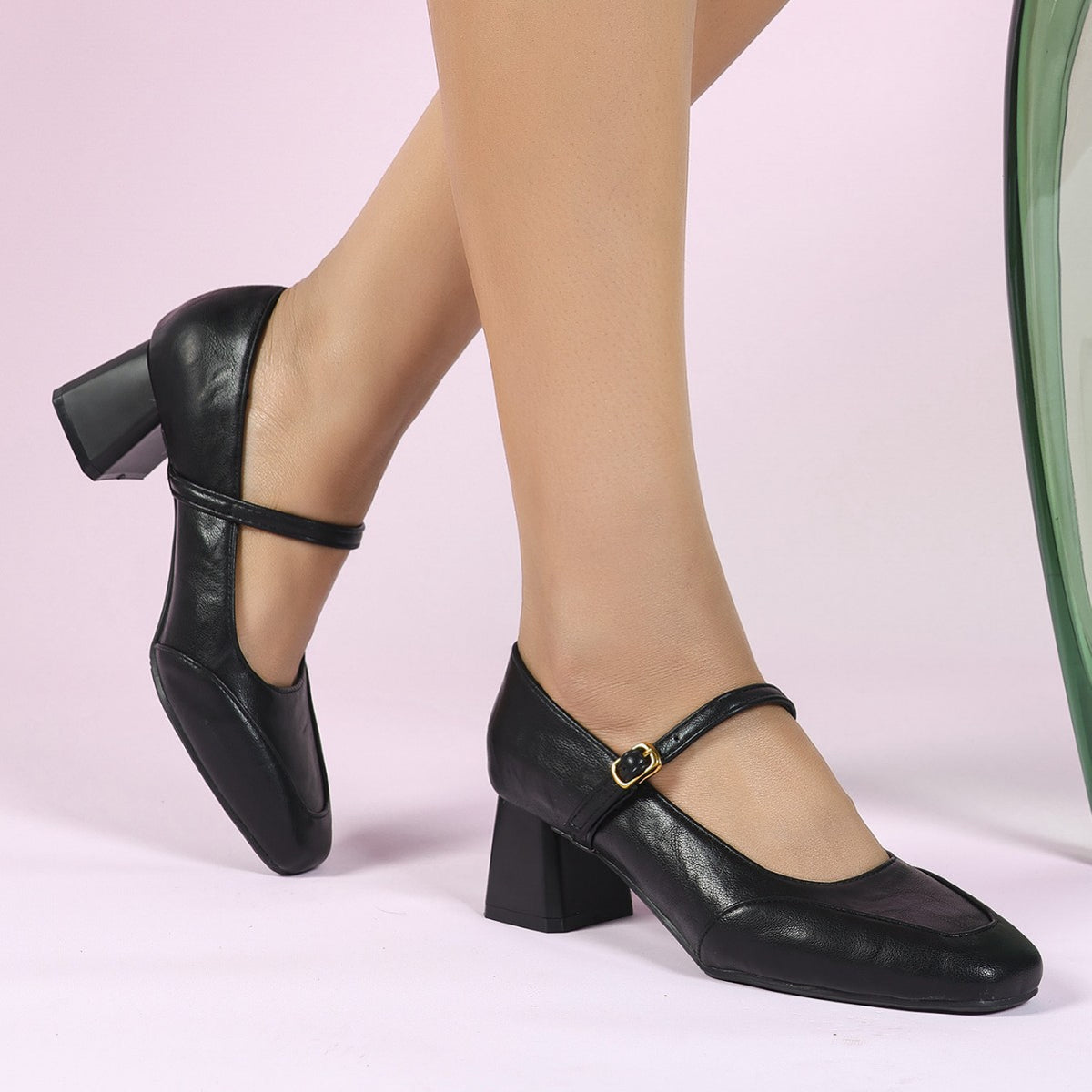 Women Spring Autumn Low Cut Square Toe Mid Heel Chunky Heel High Heels Genuine Leather Wine Red - kinko Global Holdings inc