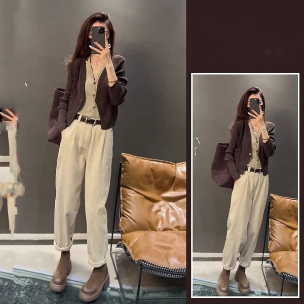 Strickwaren All-Matching Jugendlich aussehende Casual Hosen Zweiteiliges Set