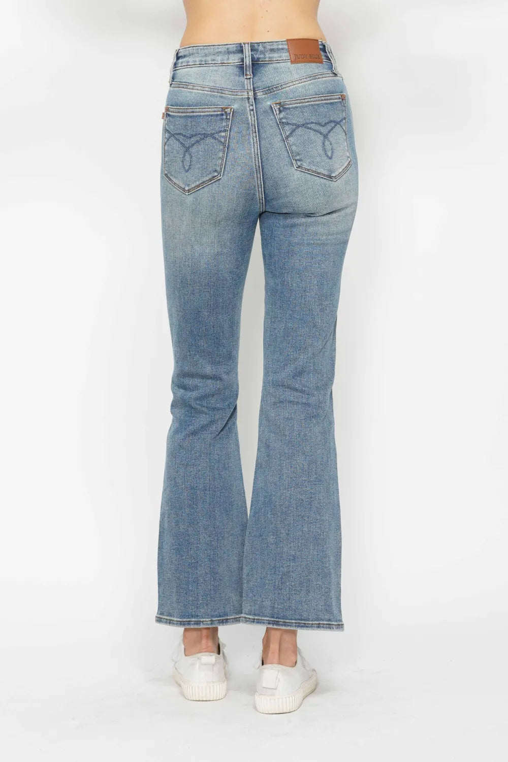 Judy Blue Full Size Tummy Control Back Embroidered Pocketed Bootcut Jeans Plus Size - kinko