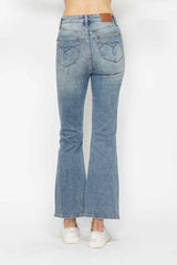 Judy Blue Full Size Tummy Control Back Embroidered Pocketed Bootcut Jeans Plus Size - kinko