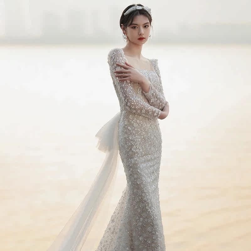 French Style Fishtail Light Wedding Dress Bride Temperament - kinko