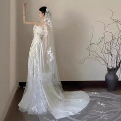 Satin Lace Wedding Veil Tube Top Fishtail Wedding Dress - kinko