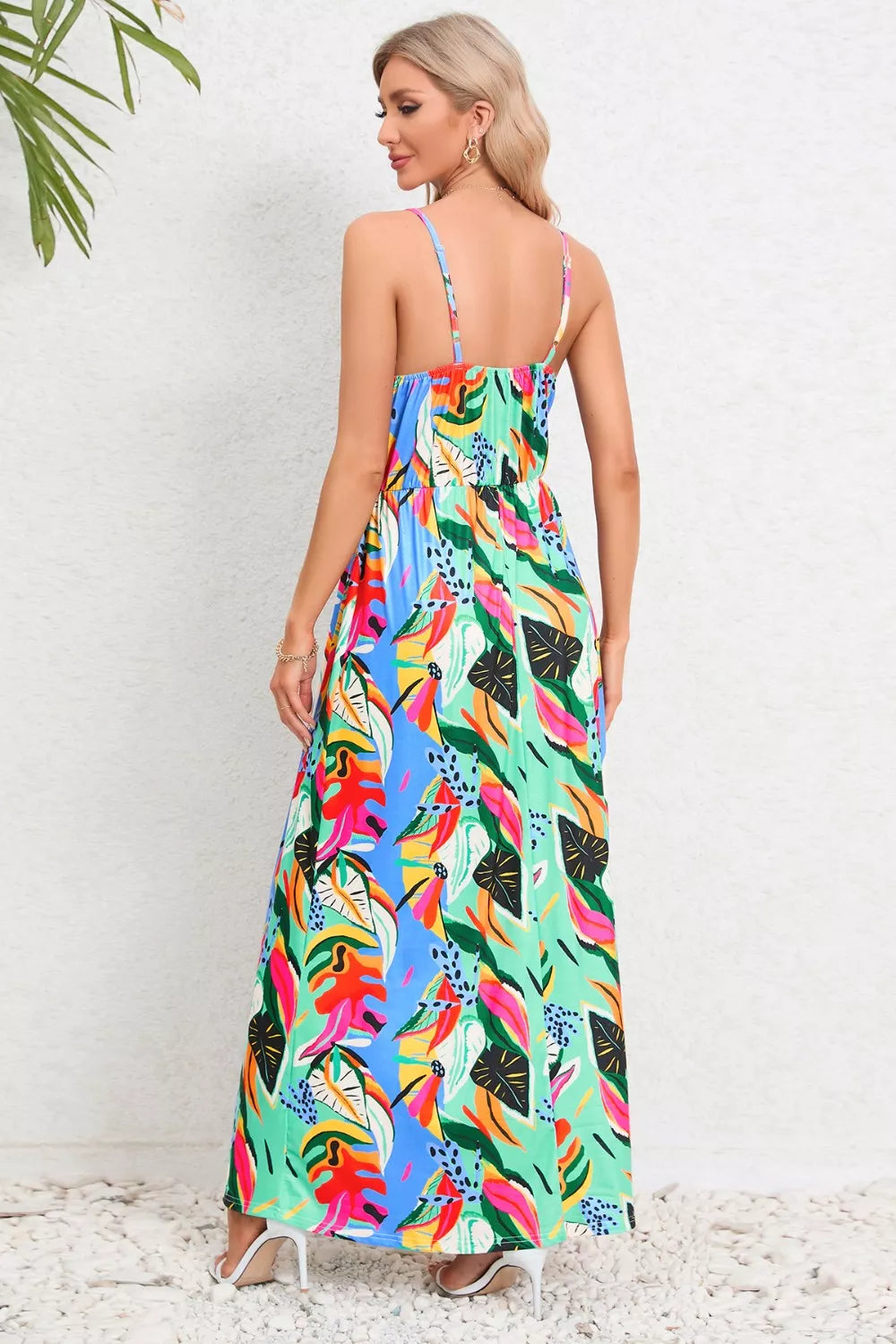 Printed Surplice Maxi Cami Dress - kinko