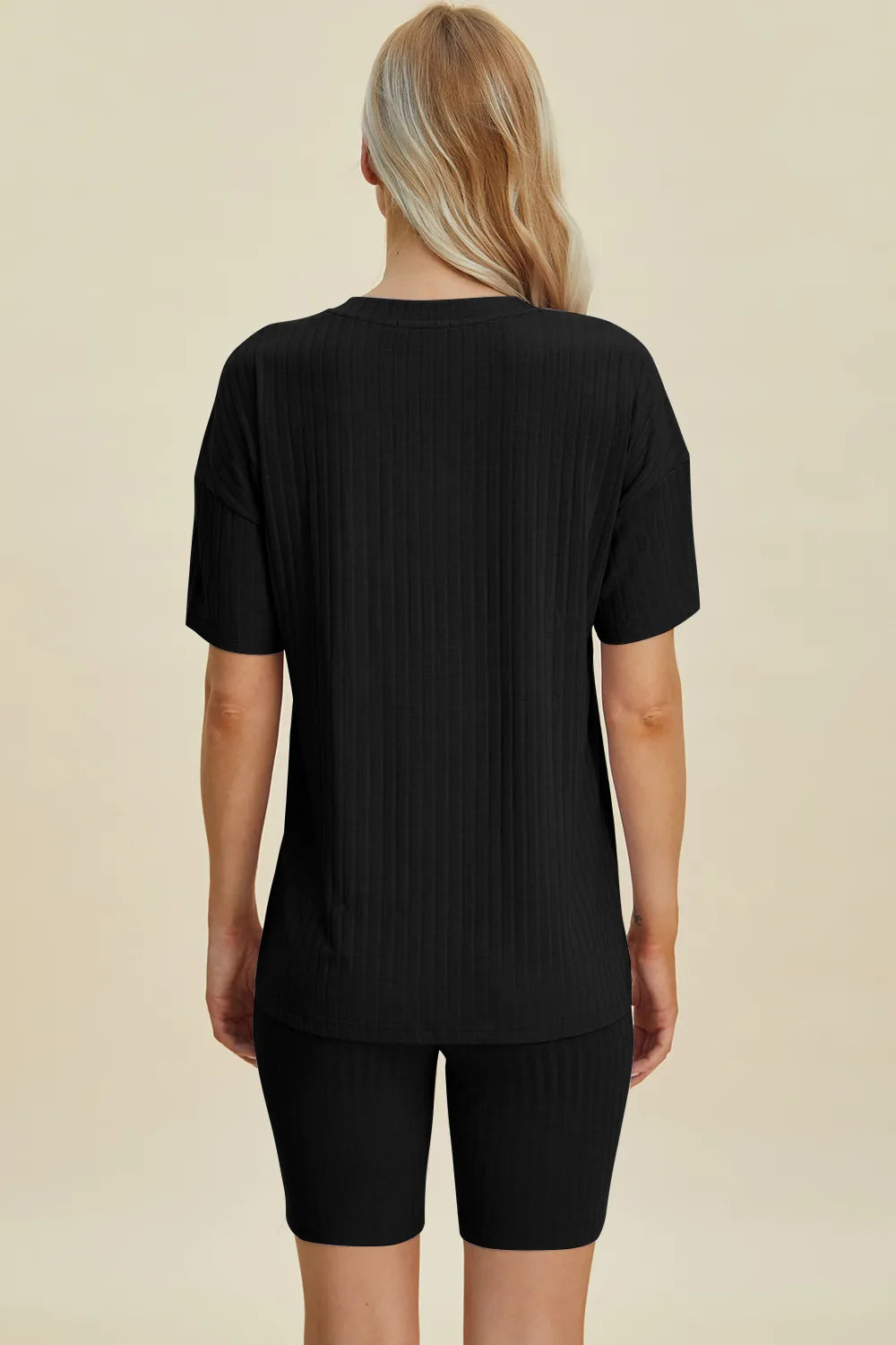 Basic Bae Full Size Ribbed V-Neck Short Sleeve Top and Shorts Set - kinko