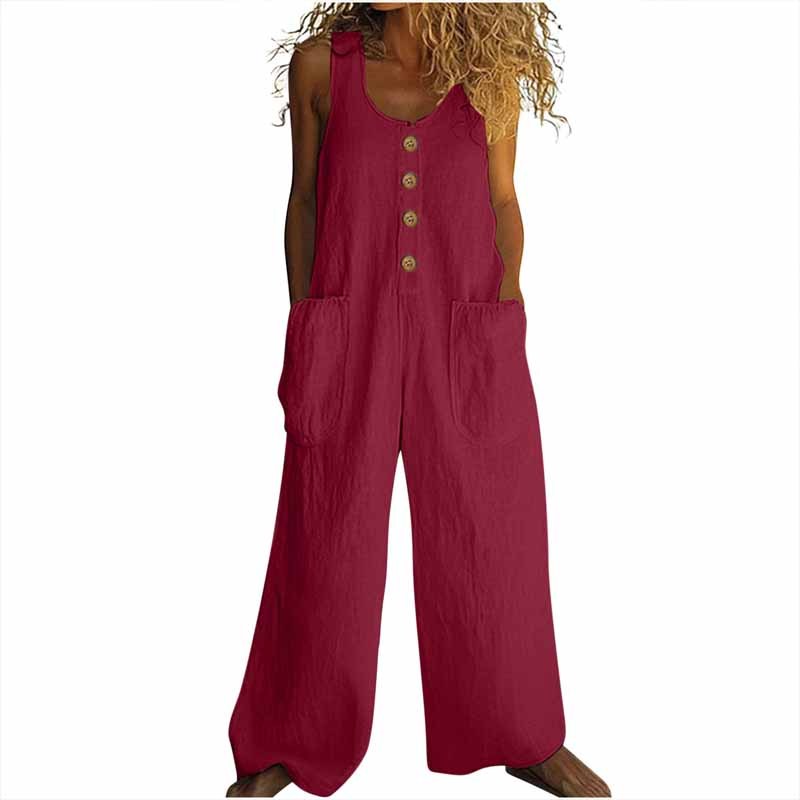 Women's Elegant Wide-Leg Jumpsuit - Button Front Formal & Casual Romper, Lightweight Wear - kinko