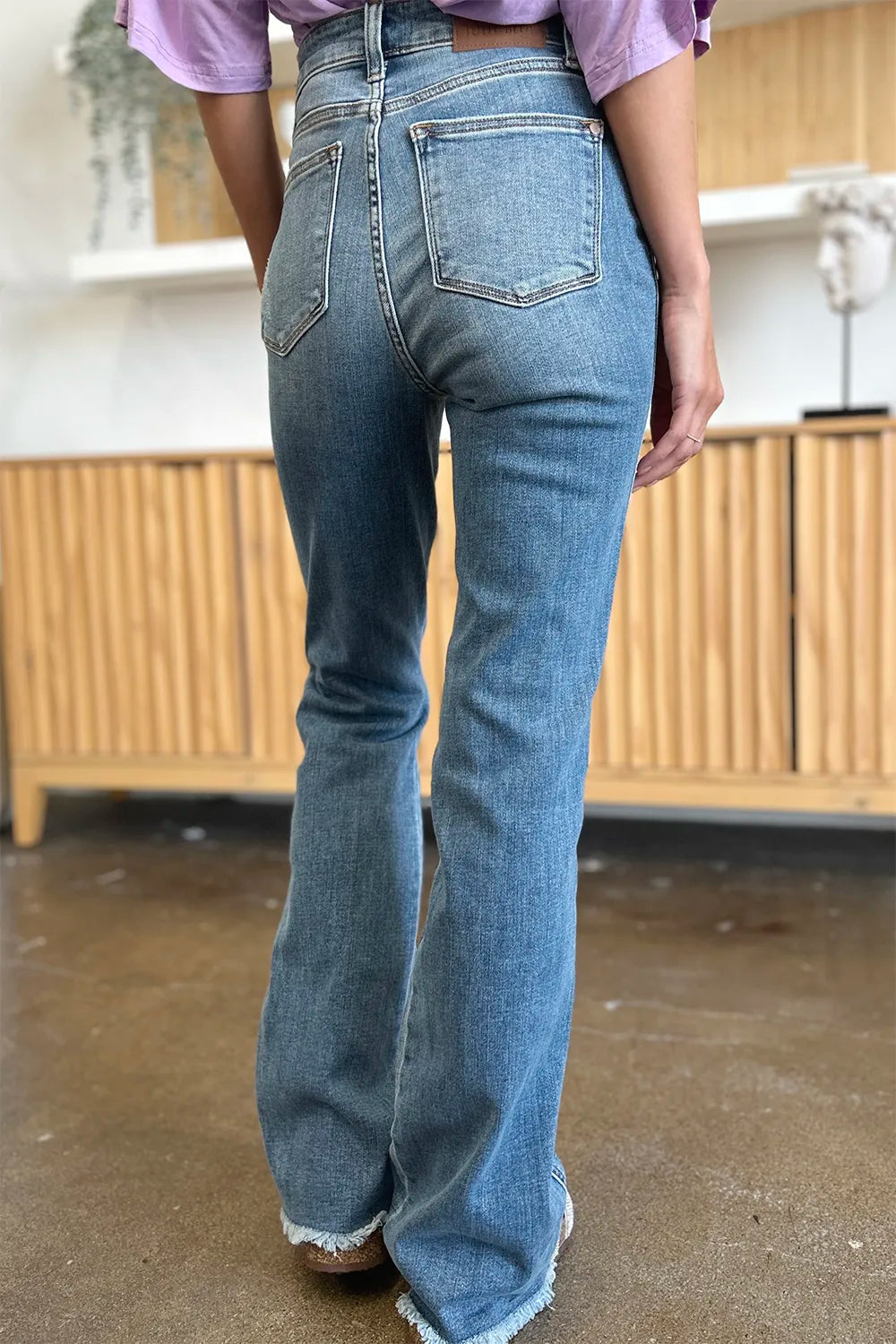 Judy Blue Full Size Distressed Raw Hem Bootcut Jeans - kinko