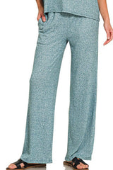 Zenana Soft Melange Short Sleeve Tee & Long Pants Set - kinko