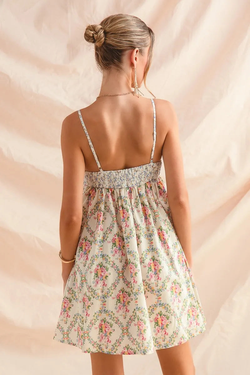 SO ME Mixed Floral Print Sleeveless Mini Dress - kinko