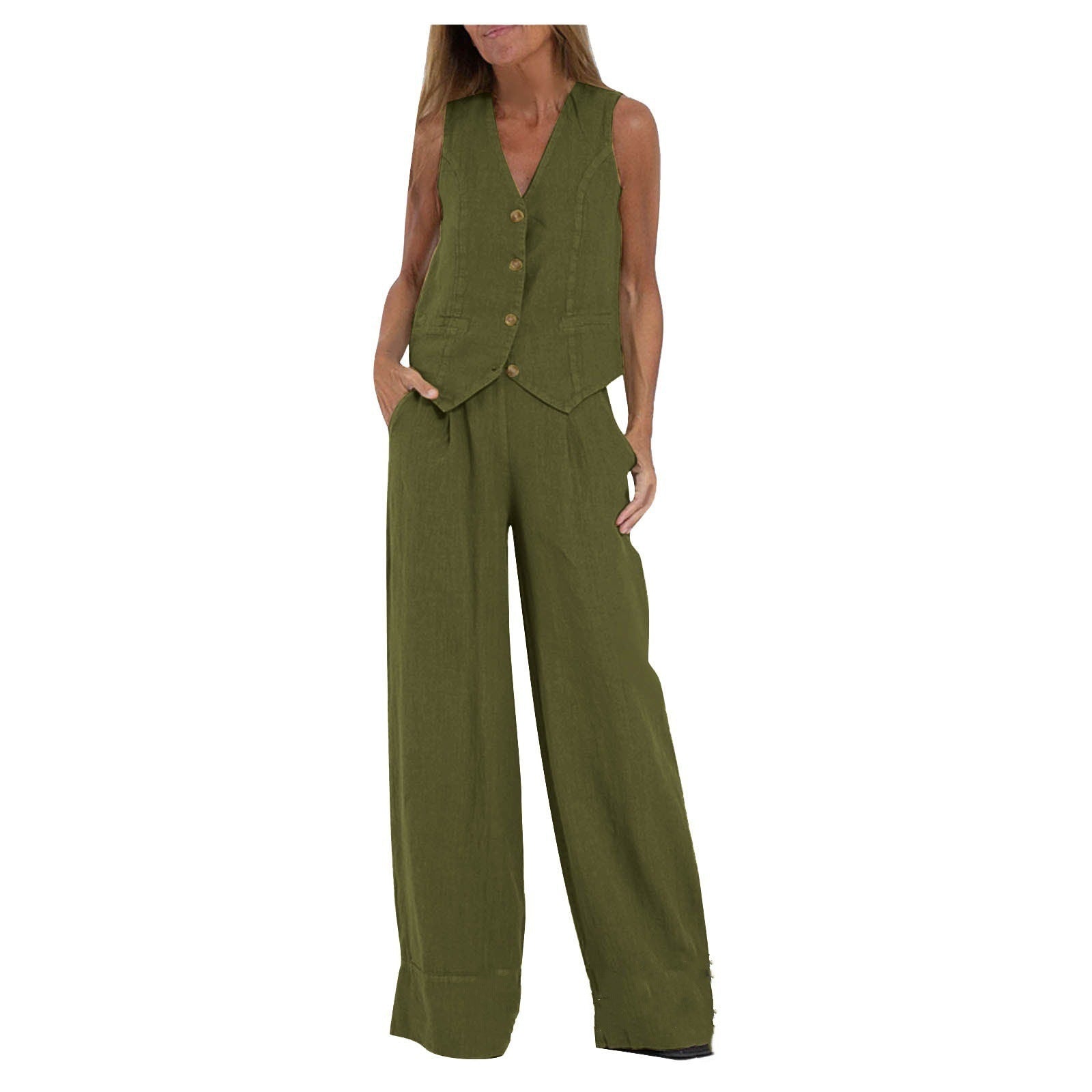 Hot Selling New Trendy Patchwork Vest & Pants Set - Breathable Linen Casual Outfit - kinko