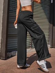 Wide Leg Pants with Contrast Stitching - kinko