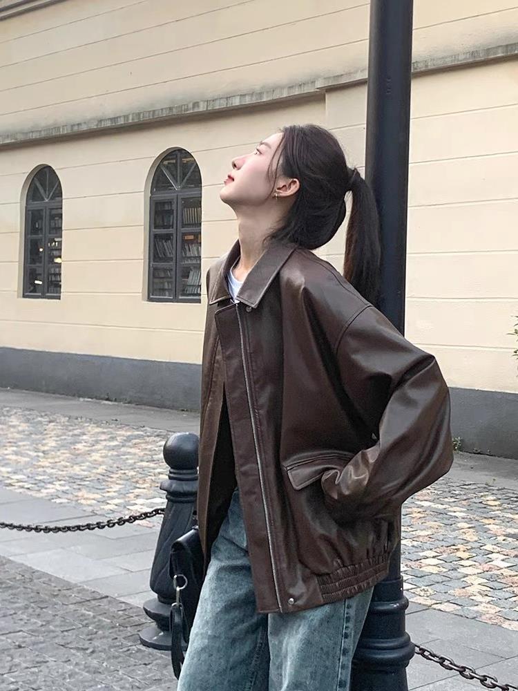 Korean Style Loose Leather Jacket Handsome Motorcycle - kinko
