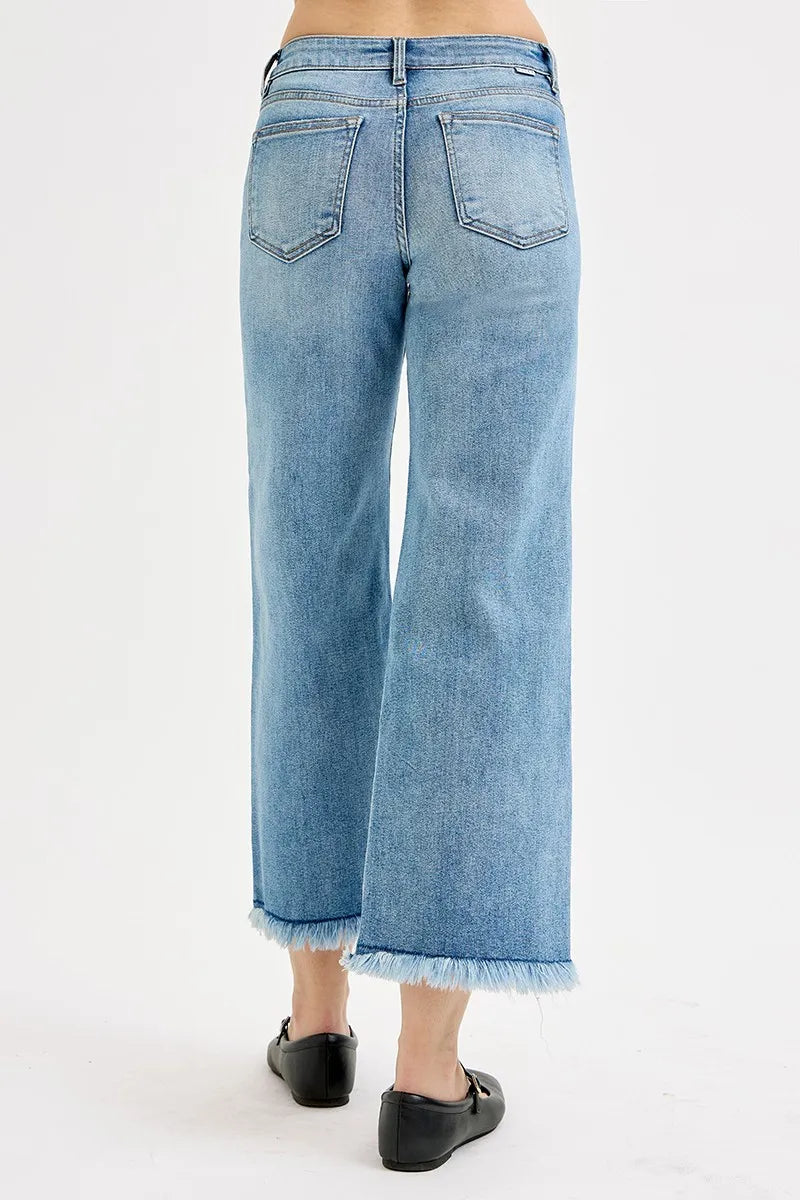 RISEN Full Size Mid Rise Crop Wide Leg Jeans Plus Size - kinko