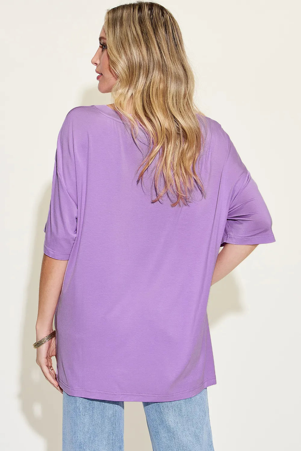 Basic Bae Full Size Bamboo V-Neck Drop Shoulder T-Shirt - kinko